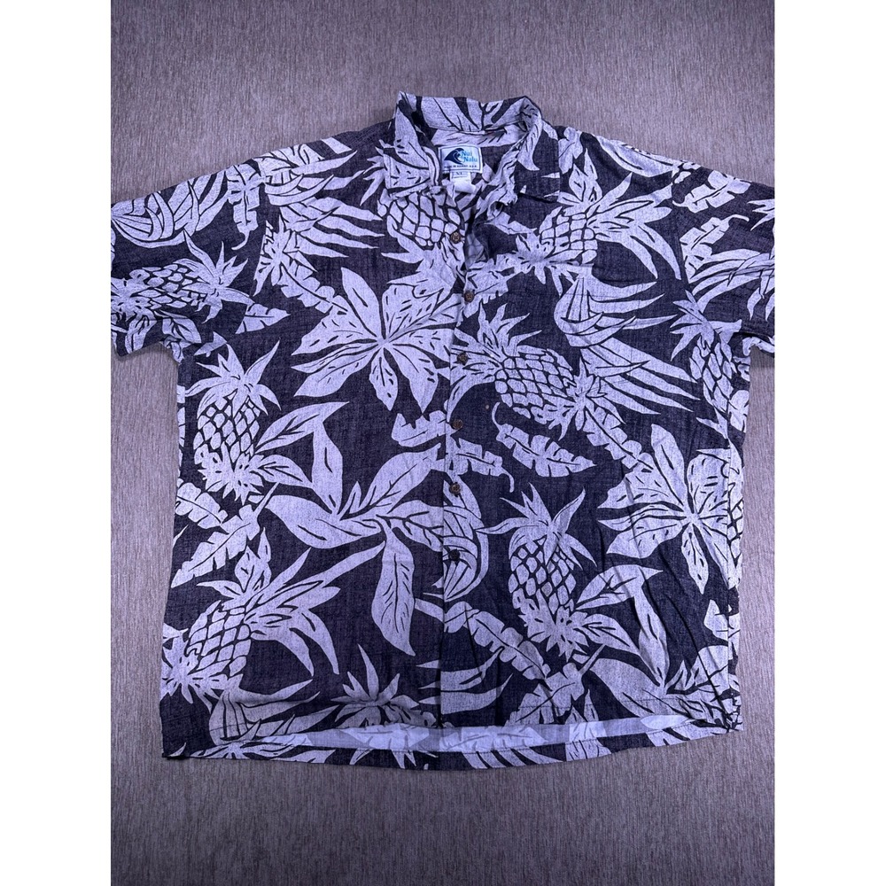 Nui Nalu Mens XL Pineapple Tropical Hawaiian Shirt Black White Made in Hawaii